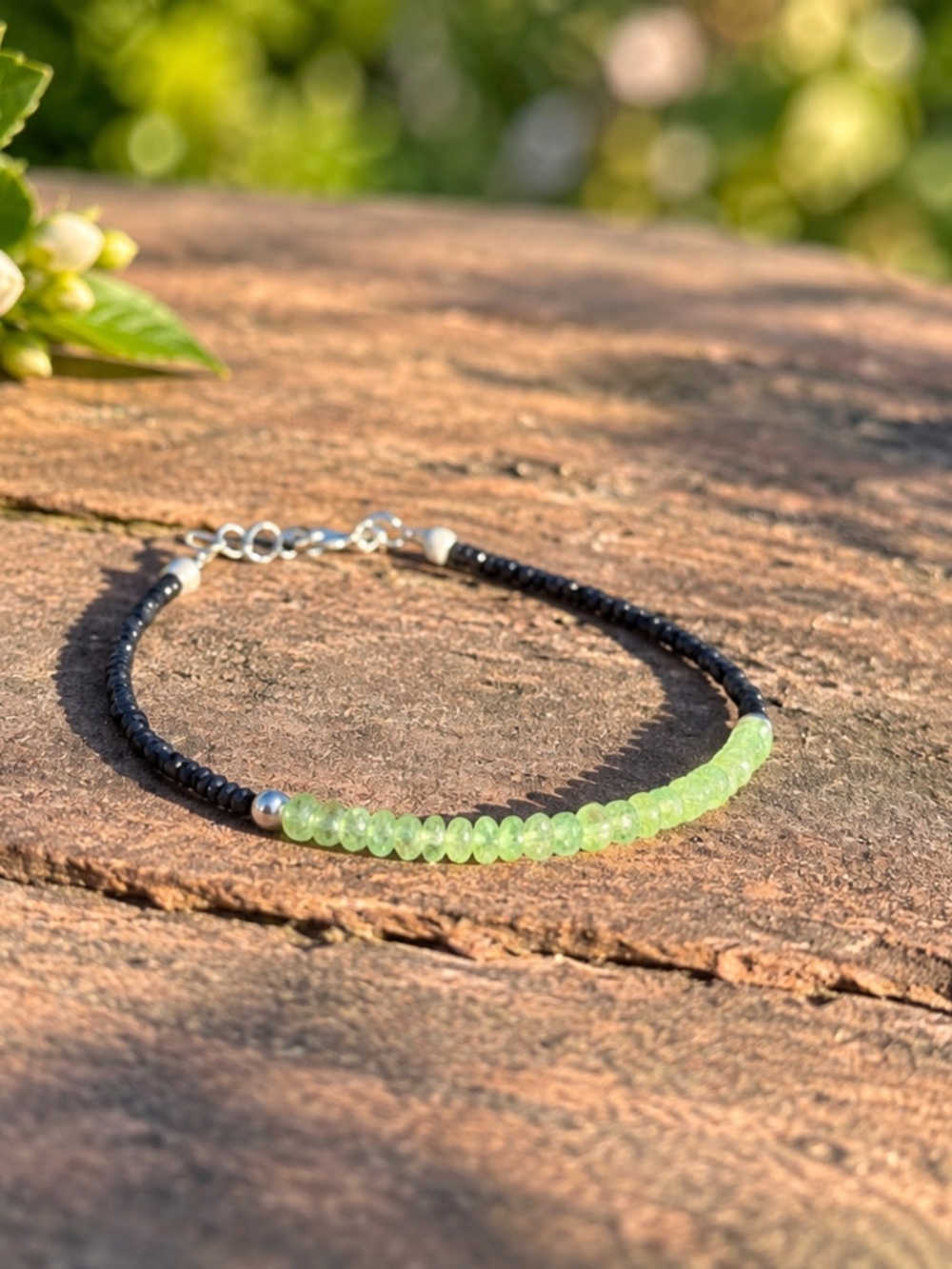 14K White Gold Spinel | Tsavorite Garnet Bracelet 7.15" - 7.5" | January Births